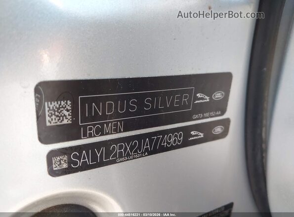 SALYL2RX2JA774969 2018 LAND ROVER RANGE ROVER VELAR Серебряный Вид подкапотного пространства