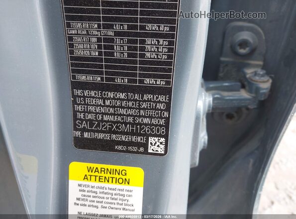 SALZJ2FX3MH126308 2021 LAND ROVER RANGE ROVER EVOQUE Gray Vista del compartimento del motor