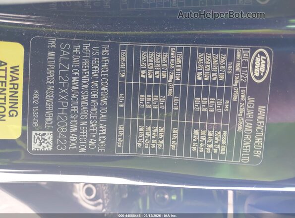 SALZL2FXXPH208423 2023 LAND ROVER RANGE ROVER EVOQUE Черный Вид подкапотного пространства