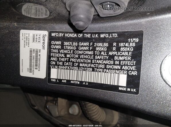SHHFK7H35LU211209 2020 HONDA CIVIC Gray Widok komory silnika