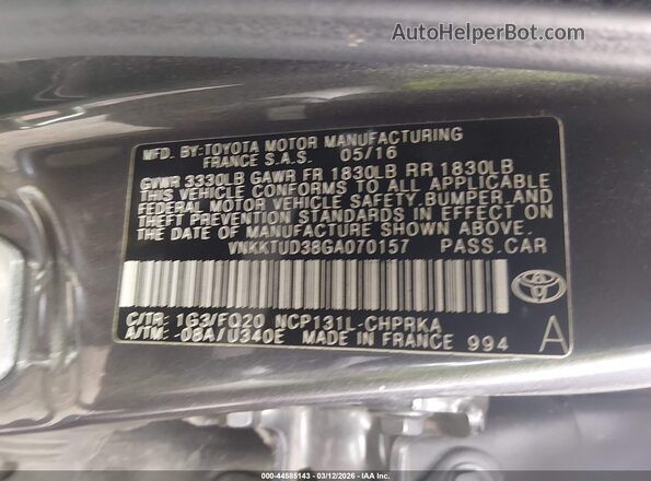 VNKKTUD38GA070157 2016 TOYOTA YARIS Серый Вид подкапотного пространства
