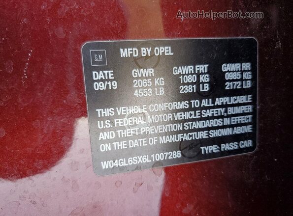 W04GL6SX6L1007286 2020 BUICK REGAL Темно-бордовый Вид подкапотного пространства