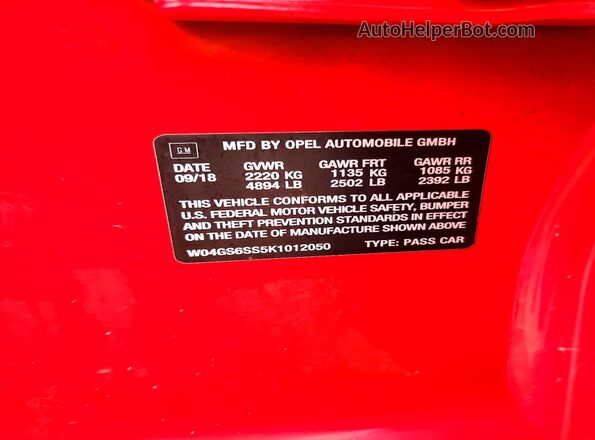 W04GS6SS5K1012050 2019 BUICK REGAL Red ძრავის განყოფილების ხედი