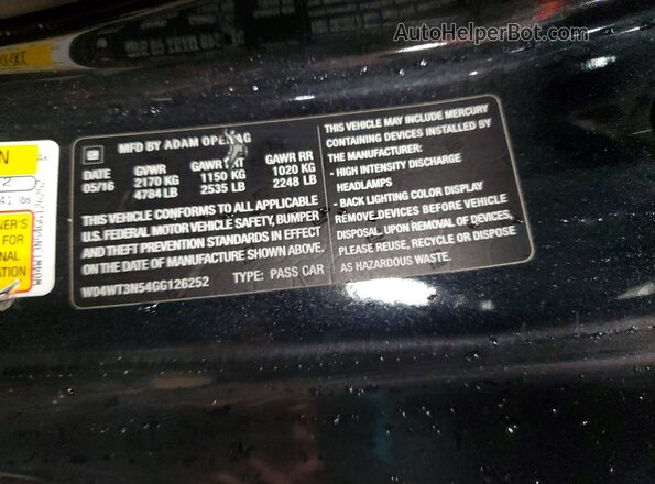W04WT3N54GG126252 2016 BUICK CASCADA Черный Вид наклейки с VIN-кодом