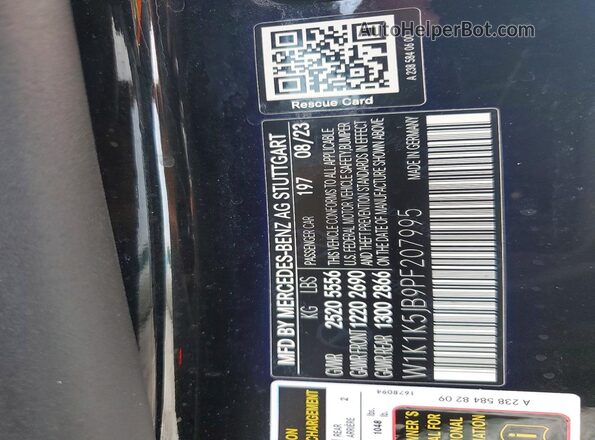 W1K1K5JB9PF207995 2023 MERCEDES-BENZ E Черный Вид наклейки с VIN-кодом