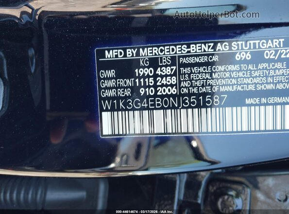 W1K3G4EB0NJ351587 2022 MERCEDES-BENZ A 220 Black Vista del compartimento del motor