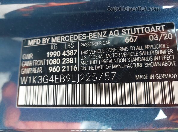 W1K3G4EB9LJ225757 2020 MERCEDES-BENZ A 220 Blue Widok komory silnika