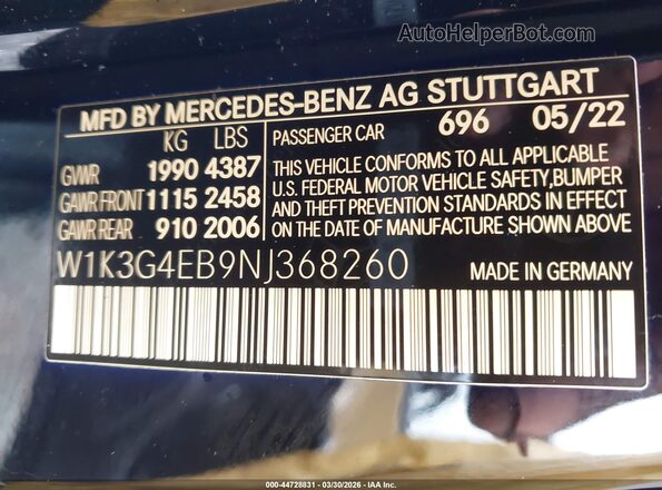 W1K3G4EB9NJ368260 2022 MERCEDES-BENZ A 220 Черный Вид подкапотного пространства