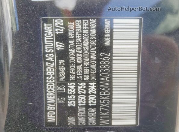 W1K7X5KB6MA038862 2021 MERCEDES-BENZ AMG Black Widok naklejki z numerem VIN