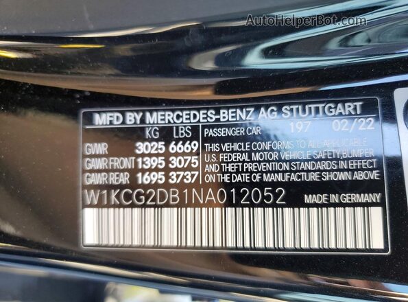 W1KCG2DB1NA012052 2022 MERCEDES-BENZ EQS Black Vista de la etiqueta del VIN