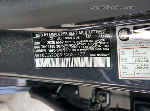 W1KCG2DB9PA033377 2023 MERCEDES-BENZ EQS Charcoal Vista de la etiqueta del VIN