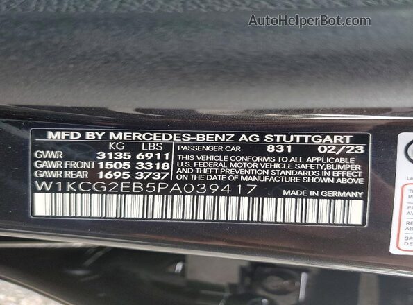 W1KCG2EB5PA039417 2023 MERCEDES-BENZ EQS Gray VIN კოდის სტიკერის ხედი