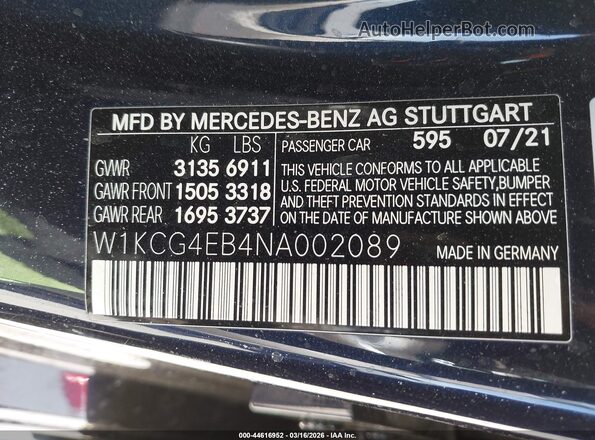 W1KCG4EB4NA002089 2022 MERCEDES-BENZ EQS 580 Dark Blue Շարժիչի բաժամունքի տեսք