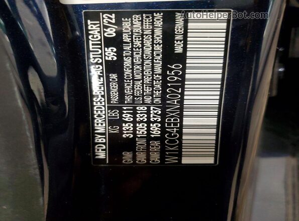 W1KCG4EBXNA021956 2022 MERCEDES-BENZ EQS Синий Вид наклейки с VIN-кодом