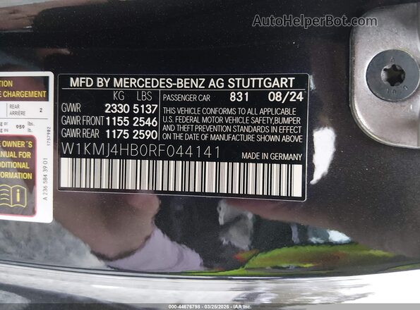 W1KMJ4HB0RF044141 2024 MERCEDES-BENZ CLE 300 Black Vista del compartimento del motor