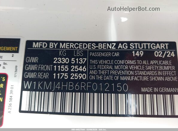 W1KMJ4HB6RF012150 2024 MERCEDES-BENZ CLE 300 White Widok komory silnika