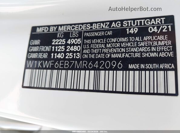 W1KWF6EB7MR642096 2021 MERCEDES-BENZ AMG C 43 White Widok komory silnika