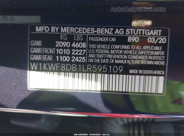 W1KWF8DB1LR595109 2020 MERCEDES-BENZ C-CLASS Синий Вид подкапотного пространства
