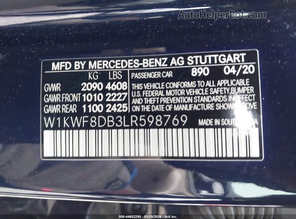 W1KWF8DB3LR598769 2020 MERCEDES-BENZ C-CLASS Синий Вид подкапотного пространства