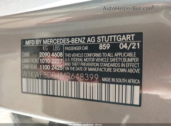 W1KWF8DB4MR648399 2021 MERCEDES-BENZ C-CLASS Tan ძრავის განყოფილების ხედი