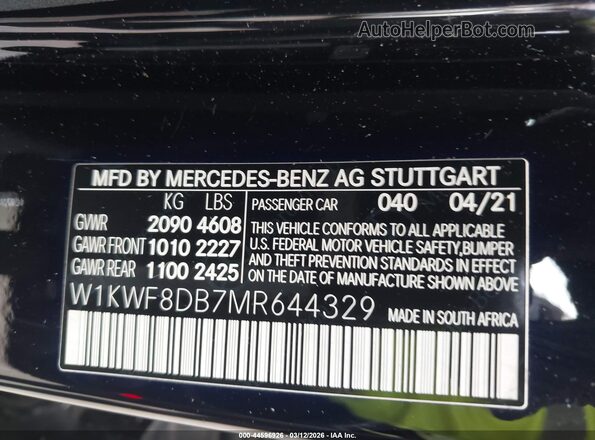 W1KWF8DB7MR644329 2021 MERCEDES-BENZ C-CLASS Черный Вид подкапотного пространства