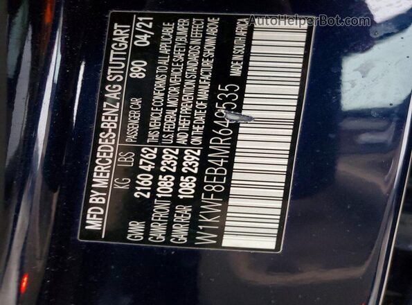 W1KWF8EB4MR649535 2021 MERCEDES-BENZ C Blue Vista de la etiqueta del VIN