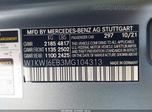 W1KWJ6EB3MG104313 2021 MERCEDES-BENZ AMG C 43 Серый Вид подкапотного пространства