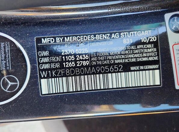 W1KZF8DB0MA905652 2021 MERCEDES-BENZ E Black Вид підкапотного простору