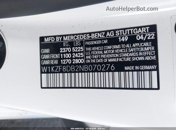 W1KZF8DB2NB070276 2022 MERCEDES-BENZ E-CLASS Белый Вид подкапотного пространства