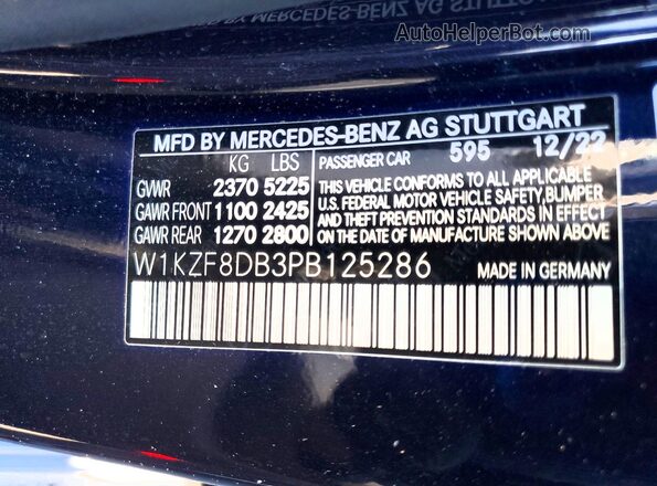 W1KZF8DB3PB125286 2023 MERCEDES-BENZ E Синий Вид наклейки с VIN-кодом