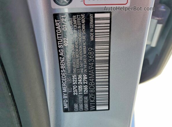 W1KZF8DB4MA943689 2021 MERCEDES-BENZ E Silver Вид наклейки з VIN-кодом