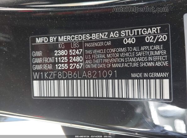 W1KZF8DB6LA821091 2020 MERCEDES-BENZ E-CLASS Черный Вид подкапотного пространства