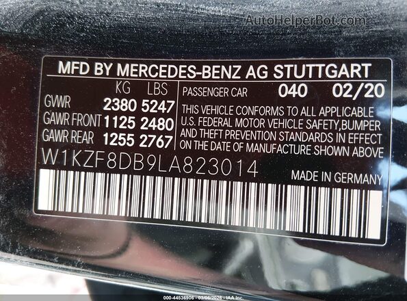 W1KZF8DB9LA823014 2020 MERCEDES-BENZ E-CLASS Черный Вид подкапотного пространства