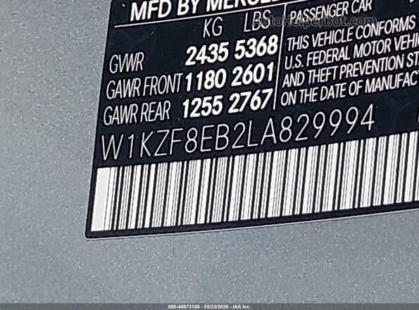W1KZF8EB2LA829994 2020 MERCEDES-BENZ E-CLASS Silver Widok komory silnika