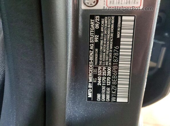 W1KZF8EB6PB187876 2023 MERCEDES-BENZ E Серый Вид наклейки с VIN-кодом