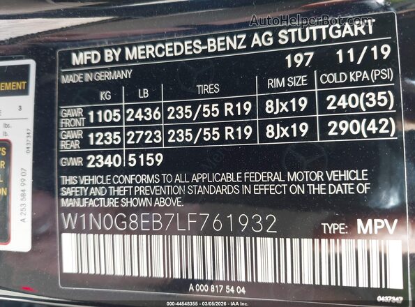 W1N0G8EB7LF761932 2020 MERCEDES-BENZ GLC 300 Черный Вид подкапотного пространства