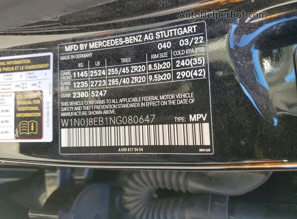 W1N0J8EB1NG080647 2022 MERCEDES-BENZ GLC-CLASS Black Vista de la etiqueta del VIN