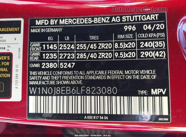 W1N0J8EB6LF823080 2020 MERCEDES-BENZ GLC 300 COUPE Красный Вид подкапотного пространства