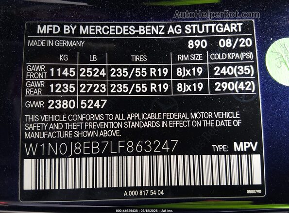 W1N0J8EB7LF863247 2020 MERCEDES-BENZ GLC 300 COUPE Синий Вид подкапотного пространства