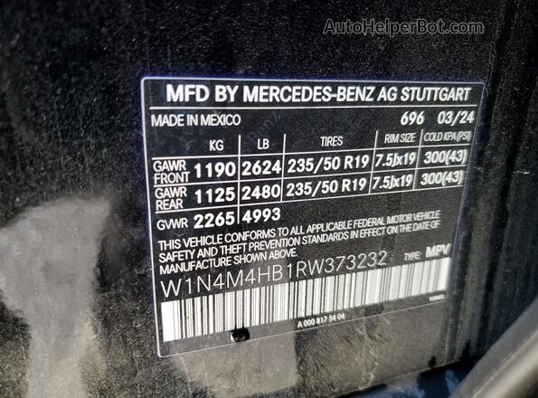 W1N4M4HB1RW373232 2024 MERCEDES-BENZ GLB-CLASS Черный Вид наклейки с VIN-кодом
