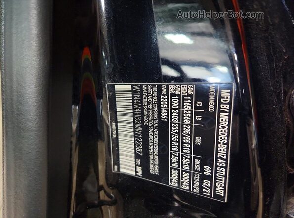 W1N4M4HB2MW122387 2021 MERCEDES-BENZ GLB-CLASS Black Widok naklejki z numerem VIN