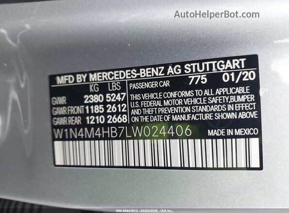 W1N4M4HB7LW024406 2020 MERCEDES-BENZ GLB-CLASS Silver Engine compartment view