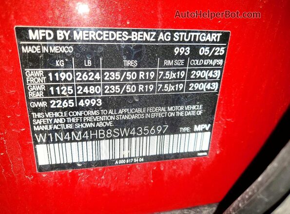 W1N4M4HB8SW435697 2025 MERCEDES-BENZ GLB-CLASS Red Vista interior de 360 grados