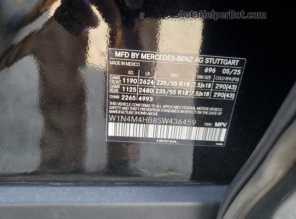 W1N4M4HB8SW436459 2025 MERCEDES-BENZ GLB-CLASS Black Вид наклейки з VIN-кодом