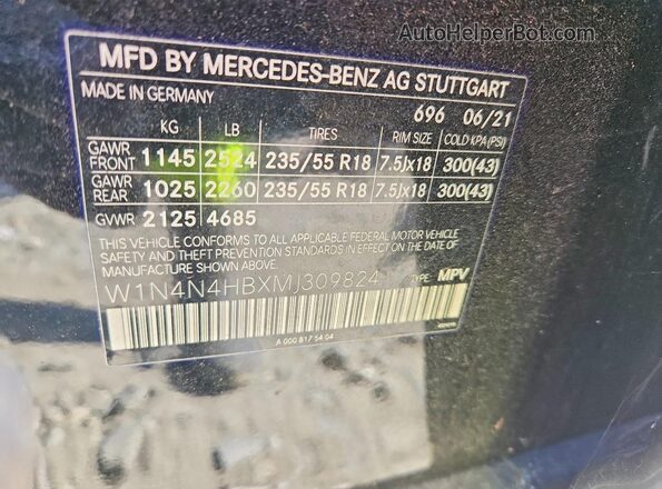 W1N4N4HBXMJ309824 2021 MERCEDES-BENZ GLA Черный Панорамный вид салона 360°