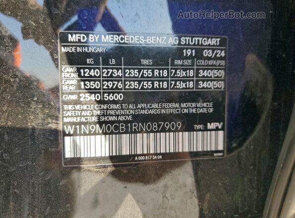 W1N9M0CB1RN087909 2024 MERCEDES-BENZ EQB Черный Панорамный вид салона 360°