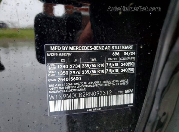 W1N9M0CB2RN092312 2024 MERCEDES-BENZ EQB Черный Панорамный вид салона 360°