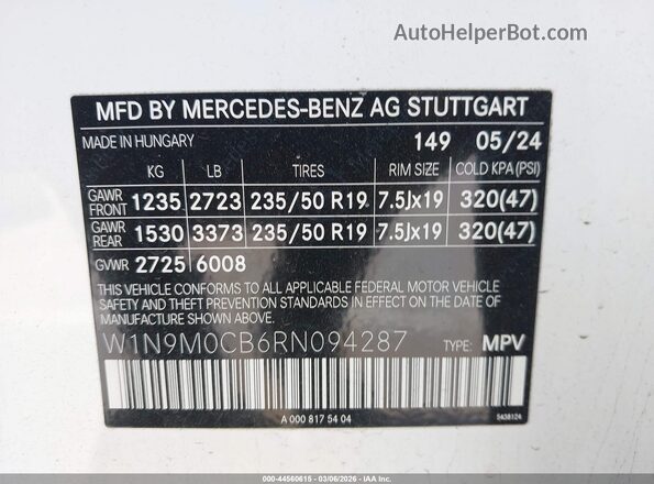 W1N9M0CB6RN094287 2024 MERCEDES-BENZ EQB 250 SUV Белый Вид подкапотного пространства