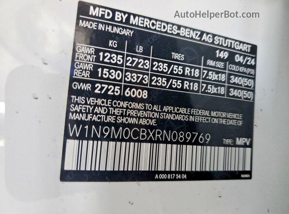 W1N9M0CBXRN089769 2024 MERCEDES-BENZ EQB Белый Вид подкапотного пространства