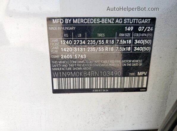 W1N9M0KB4RN103490 2024 MERCEDES-BENZ EQB White სალონის 360-გრადუსიანი ხედი